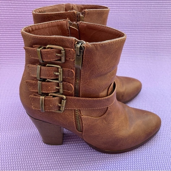 JustFab Shoes - JustFab Trinley Buckle Detail Booties Size 9 Brown